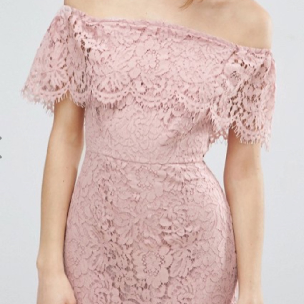 ASOS Lace Bardot Longer Length Midi Pencil Dress